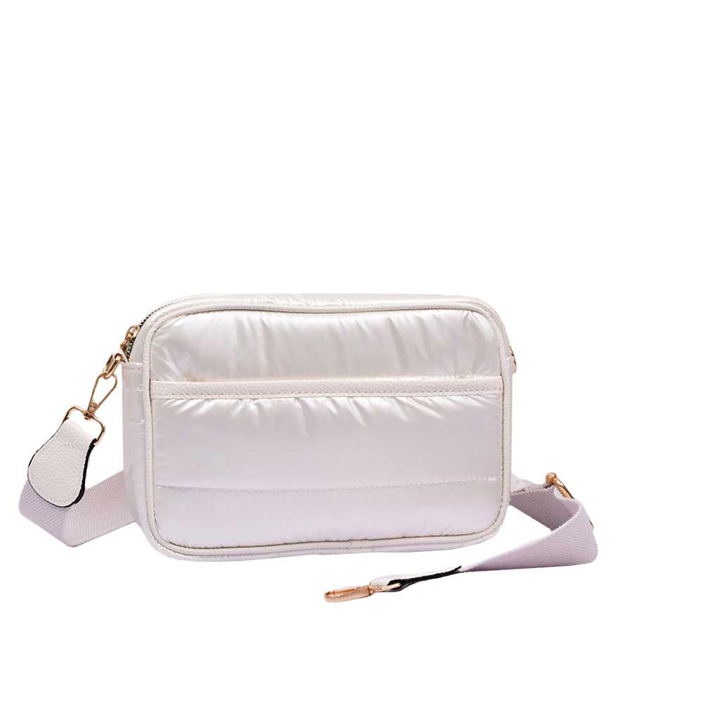 Ivory Solid Rectangle Puffer Crossbody Bag, Complete the look of any outfit on all occasions with this Puffer Crossbody Bag. This Puffer bag offers enough room for your essentials. Featuring a one-front slip Pocket, two inside slip Pockets, and a Zipper closure at the top, this bag will be your new go-to! The zipper closure design ensures the safety of your property. These beautiful and trendy Crossbodies have adjustable and detachable hand straps that make your life more comfortable.