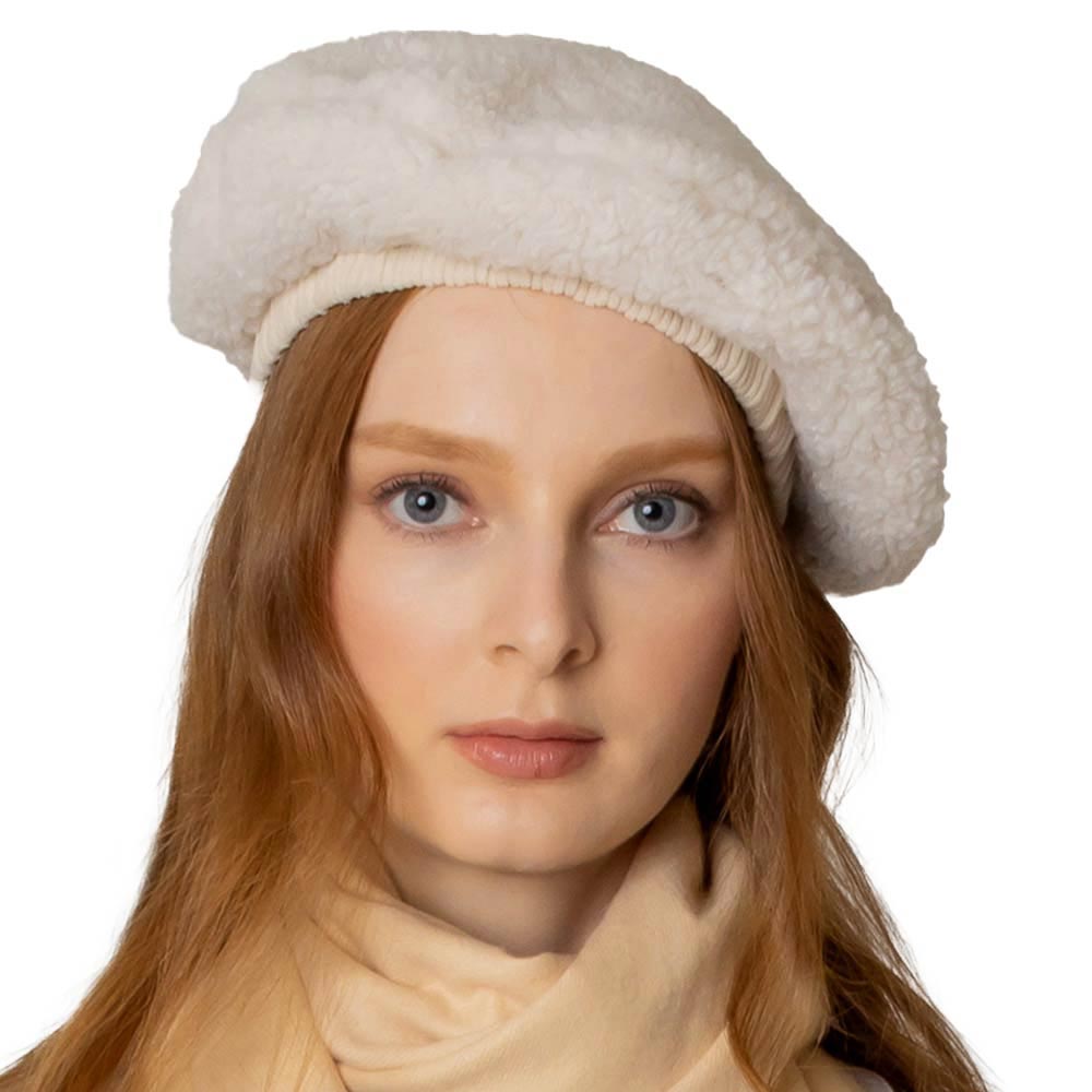 Ivory Solid Sherpa Beret Hat, is made with care and love from very soft and warm yarn that keeps you warm and toasty on cold days and on winter days out. An awesome winter gift accessory! Wear this hat to keep yourself warm in a stylish way at any place any time. The perfect gift for Birthdays, Christmas, Stocking stuffers, holidays, anniversaries, and Valentine's Day, to friends, family, and loved ones. Enjoy the winter with this Sherpa Beret Hat.