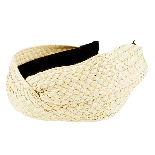 Ivory Straw Knot Headband. This beautiful solid color Headband easy to use, light weight, Push back your hair with this exquisite knotted headband, spice up any plain outfit! Be ready to receive compliments. Be the ultimate trendsetter wearing this chic headband with all your stylish outfits! Very beautiful accessory for ladies, For occasions: parties, birthdays, weddings, festivals, dances, celebrations, ceremonies, gift and other daily activities.