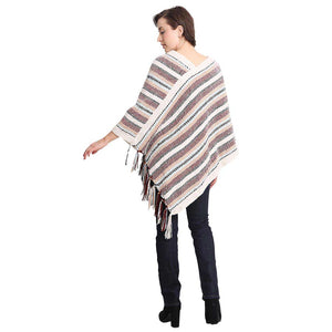 Ivory Stripe Patterned Poncho, stripped designed beauty gives your outlook more gorgeousness and will make your day. It fits from stylish layering camis to relaxed tees. It will keep the body perfectly warm and represents your awesome look everywhere. It will become your favorite accessory.