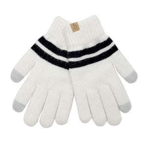 Ivory Striped Knit Smart Touch Gloves , cozy design gives a trendy, chic style to any stylish winter wardrobe. An eye-catching colorblock, tech-friendly, stretches for snug fit. Perfect Birthday Gift , Christmas Gift , Anniversary Gift, Regalo Navidad, Regalo Cumpleanos, Valentine's Day Gift, Regalo Dia del Amor