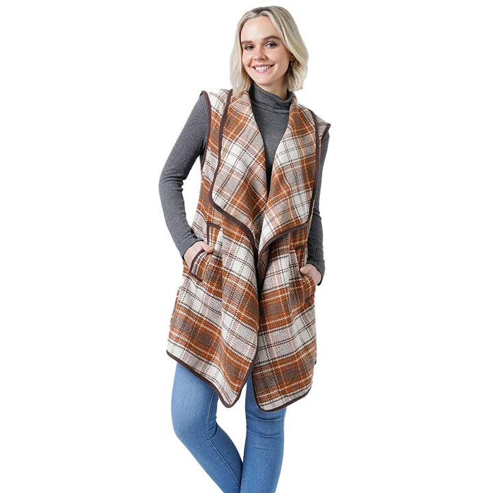 Ivory Stylish Plaid Check Vest With Pocket, the perfect accessory for this winter and cold days out. It's a luxurious, trendy, super soft chic capelet that enriches your beauty to a greater extent. It keeps you warm and toasty on cold days. You can throw it on over so many pieces elevating any casual outfit! Perfect Gift for Wife, Mom, Birthday, Holiday, Christmas, Anniversary, Fun Night Out. Live with style!