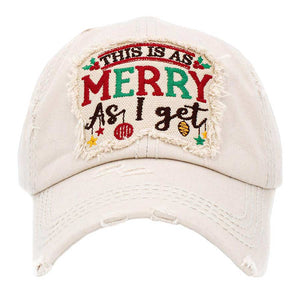 Ivory This Is As Merry As I Get Vintage Baseball Cap, embrace the Christmas spirit with these fun cool vintage festive Baseball Cap. it is an adorable baseball cap that has a vintage look, giving it that lovely appearance. Adjustable snapback closure tab with a mesh back and a pre-curved bill. No matter where you go on the beach or summer and Fall party it will keep you cool and comfortable. Suitable this baseball cap during all your outdoor activities like sports and camping!