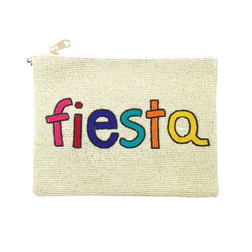 Bolso de mano cruzado con mensaje y cuentas de semillas Fiesta - Marfil