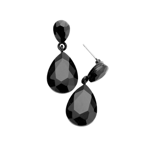 Women's Glass Crystal Teardrop Dangle Earrings - Jet Black