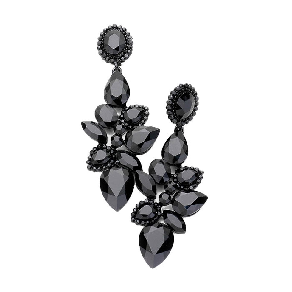 Jet Black Post Back Multi Stone Cluster Vine Evening Earrings, put on a pop of color to complete your ensemble. Perfect for adding just the right amount of shimmer & shine and a touch of class to special events. Perfect Birthday Gift, Anniversary Gift, Mother's Day Gift, Graduation Gift.