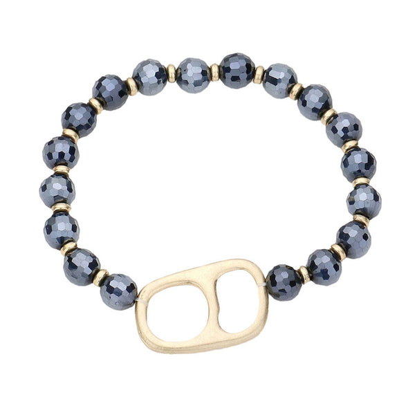 Jet Black Abstract Metal Accented Faceted Beaded Stretch Bracelet, this stunning faceted beaded open metal Accented bracelet can light up any outfit, and make you feel absolutely flawless. Fabulous fashion and sleek style adds a pop of pretty color to your attire, coordinate with any ensemble from business casual to everyday wear.