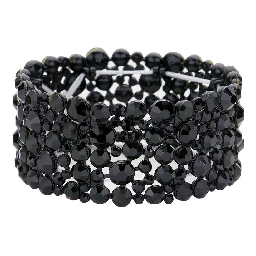 Jet Black Bubble Round Stone Cluster Evening Stretch Bracelet, Get ready with these stretch Bracelets to receive the best compliments on any special occasion. Put on a pop of color to complete your ensemble and make you stand out on special occasions. Perfect for adding just the right amount of shimmer & shine and a touch of class to special events.  This evening bracelet is just what you need to update your wardrobe. Perfect gift for Birthdays, Anniversaries, Mother's Day, Thank you, etc.