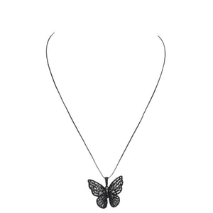 Jet Black CZ Butterfly Pendant Necklace, butterflies bring a message of positivity and hope, transformation & new beginnings, versatile enough for wearing straight through the week, delicate for all-day wear, coordinate with any ensemble from business casual to everyday wear, Get ready with these Pendant Necklace, put on a pop of color to complete your ensemble. Perfect for adding just the right amount of shimmer & shine and a touch of class to special events.