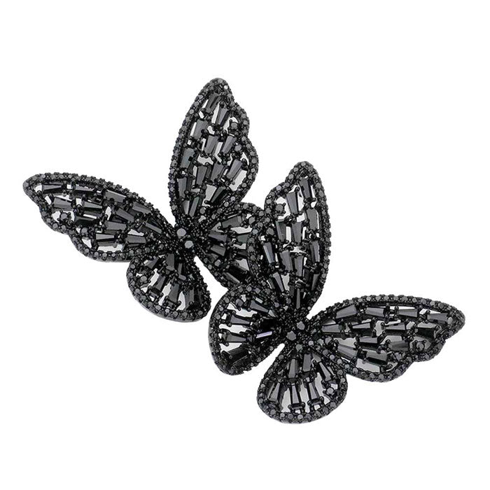 Jet Black CZ Stone Butterfly Evening Earrings, will take your look up a notch, versatile enough for wearing straight through the week, perfectly lightweight for all-day wear, coordinate with any ensemble from business casual to everyday wear, the perfect addition to every outfit. Adds a touch of nature-inspired butterfly themed  beauty to your look.Gift someone or yourself these ultra-chic earrings.