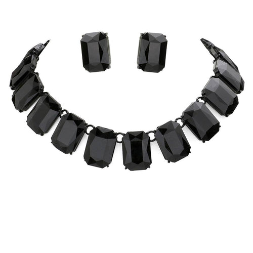 Conjunto de collar y pendientes de noche con eslabones de piedra tallada en esmeralda - Negro azabache
