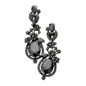 Jet Black Floral Vine Teardrop Crystal Rhinestone Evening Earrings; get into the Christmas spirit with our gorgeous handcrafted Christmas earrings, they will dangle on your earlobes & bring a smile to those who look at you. Perfect Gift December Birthdays, Christmas, Stocking Stuffers, Secret Santa, BFF, etc