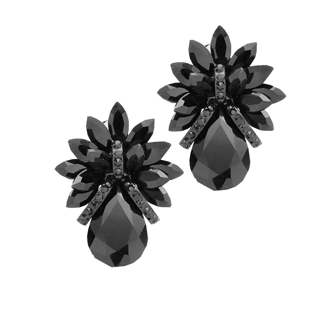 Jet Black Glass Crystal Petal Teardrop Clip On Earrings. Beautifully crafted design adds a gorgeous glow to any outfit. Jewelry that fits your lifestyle! Perfect Birthday Gift, Anniversary Gift, Mother's Day Gift, Anniversary Gift, Graduation Gift, Prom Jewelry, Just Because Gift, Thank you Gift.