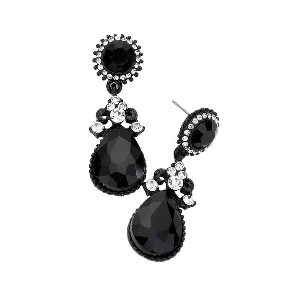 Jet Black Glass Crystal Teardrop Dangle Evening Earrings. Look like the ultimate fashionista with these Earrings! Add something special to your outfit this Valentine! special It will be your new favorite accessory. Perfect Birthday Gift, Anniversary Gift, Mother's Day Gift, Graduation Gift, Valentine's Day Gift.