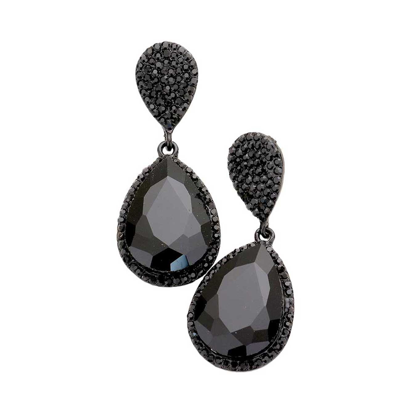 Jet Black Glass Crystal Teardrop Rhinestone Trim Evening Earrings, put on a pop of color to complete your ensemble. Beautifully crafted design adds a gorgeous glow to any outfit. Perfect jewelry gift to expand a woman's fashion wardrobe with a modern, on trend style. Perfect for Birthday Gift, Anniversary Gift, Mother's Day Gift, Graduation Gift, Valentine's Day Gift.