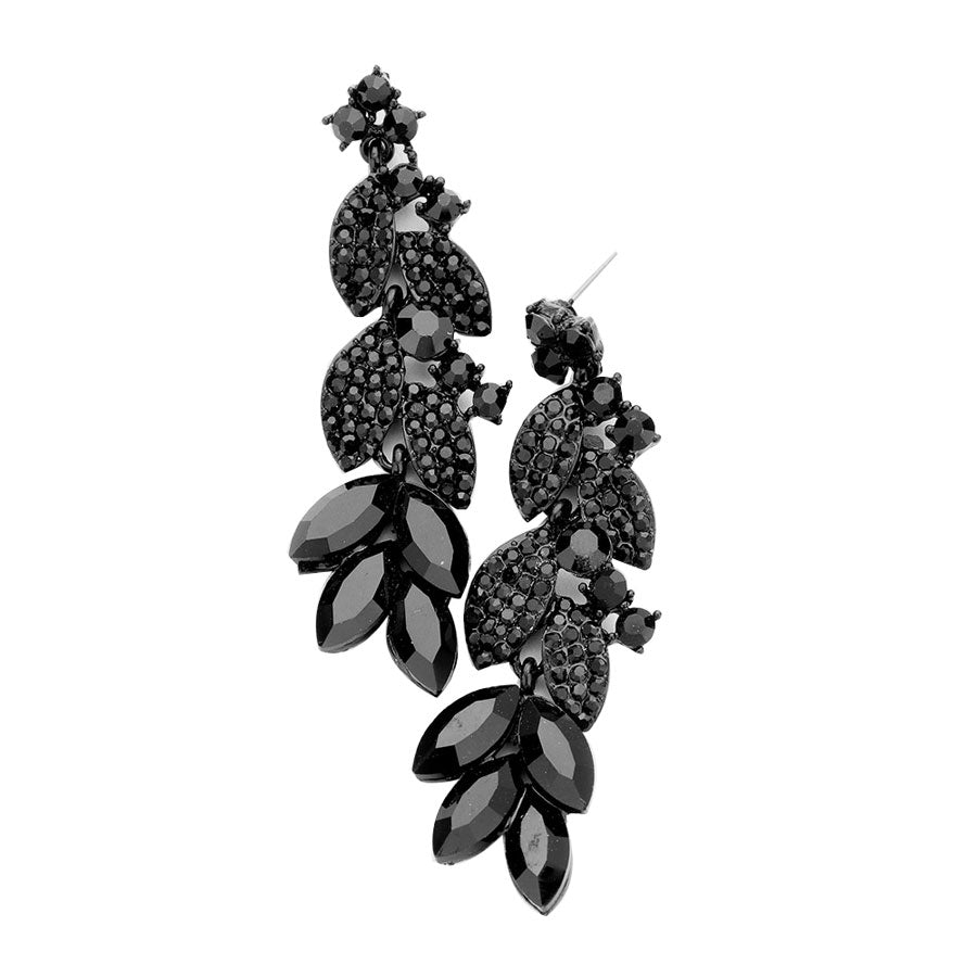 Jet Black Marquise Crystal Rhinestone Vine Evening Earrings, These gorgeous rhinestone pieces will show your class in any special occasion. The elegance of these crystal evening earrings goes unmatched. Perfect jewelry to enhance your look. Awesome gift for birthday, Anniversary, Valentine’s Day or any special occasion.