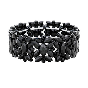 Jet Black Marquise Floral Oval Crystal Cluster Stretch Evening Bracelet, abaolutely gorgeous and glitters on your earlobs to make you stand out. It looks so pretty, brightly and elegant at any special occasion. This Crystal Cluster Bracelets designed to be trendy fashion statement. These Bracelets bangle are perfect for any occasion whether formal or casual or for going to a party or special occasions. Perfect gift for birthday, Valentine’s Day, Party, Prom.