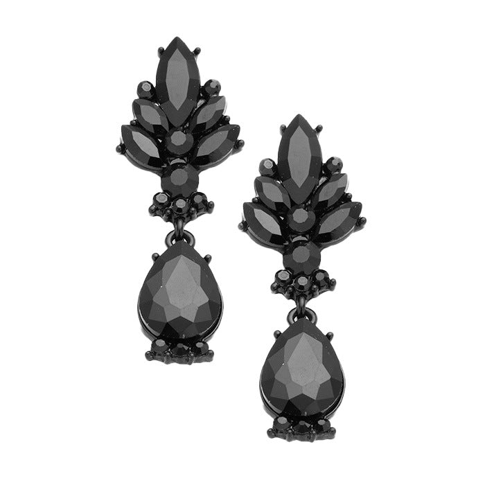 Black Marquise Glass Crystal Teardrop Dangle Evening Earrings Set, dare to dazzle with this bejeweled set, designed to accent the face look, crystals dangle earrings, a perfect way to add sparkle, use together or separate per occasion. Perfect Birthday Gift, Anniversary, Prom, Christmas, Special Occasion, Holiday