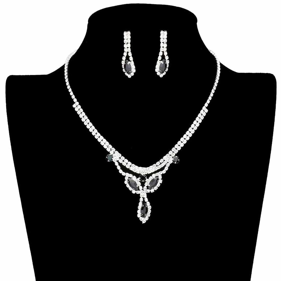 Jet Black Marquise Stone Accented Rhinestone Pave Necklace. Wear together or separate according to your event with different outfits to add perfect luxe and class with incomparable beauty. The perfect accessory for adding just the right amount of shimmer and a touch of class to special events. These classy necklace sets are perfect for Party, Wedding, Evening, and even everyday wear. Awesome gift for birthday, Anniversary, Valentine’s Day, or any special occasion.