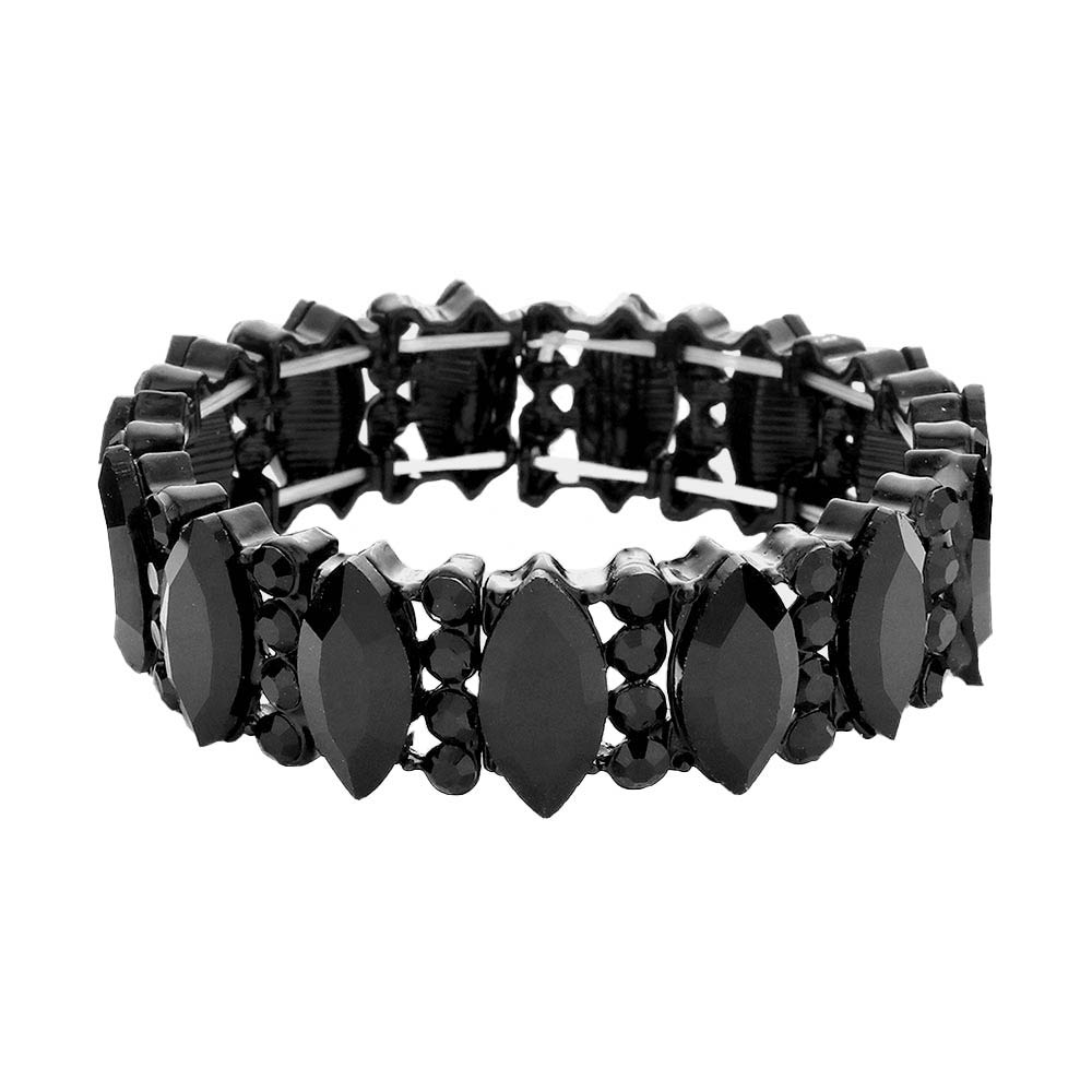 Jet Black Trendy Marquise Stone Accented Stretch Evening Bracelet, Get ready with this stone-accented stretchable Bracelet and put on a pop of color to complete your ensemble. Perfect for adding just the right amount of shimmer & shine and a touch of class to special events. Wear with different outfits to add perfect luxe and class with incomparable beauty. Just what you need to update in your wardrobe. 