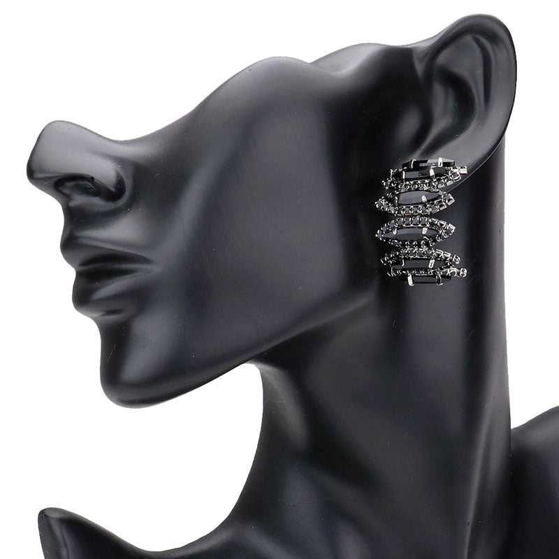 Jet Black Marquise Stone Cluster Half Hoop Evening Earrings, put on a pop of color to complete your ensemble. Beautifully crafted design adds a gorgeous glow to any outfit Perfect for adding just the right amount of shimmer & shine . Perfect Birthday Gift, Anniversary Gift, Mother's Day Gift, Graduation Gift.