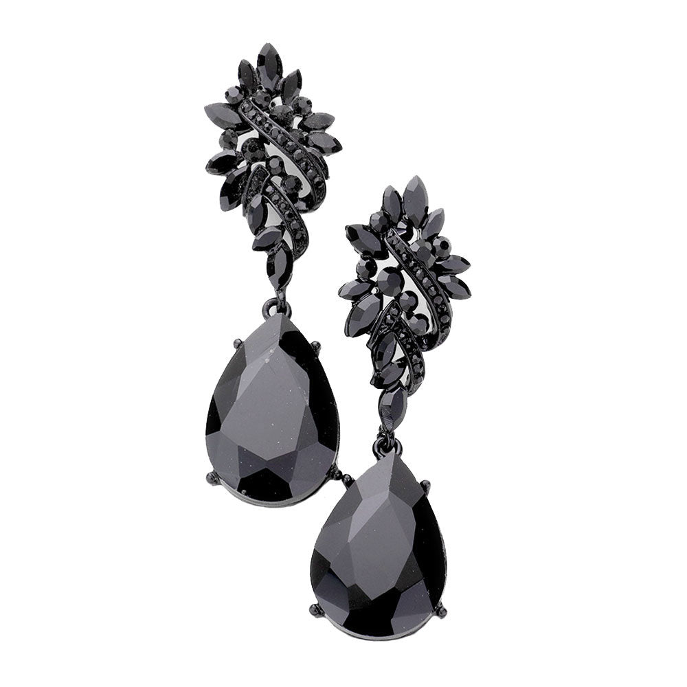 Jet Black Marquise Stone Cluster Teardrop Dangle Evening Earrings. These gorgeous stone pieces will show your class in any special occasion. The elegance of these stone goes unmatched, great for wearing at a party! Perfect jewelry to enhance your look. Awesome gift for birthday, Anniversary, Valentine’s Day or any special occasion.