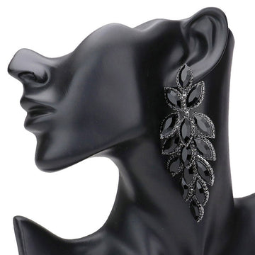 Jet Black Marquise Stone Cluster Vine Dangle Evening Earrings. Look like the ultimate fashionista with these Earrings! Add something special to your outfit! Ideal for parties, weddings, graduation, prom, holidays, pair these studs back earrings with any ensemble for a polished look. These earrings pair perfectly with any ensemble from business casual, to night out on the town or a black-tie party.