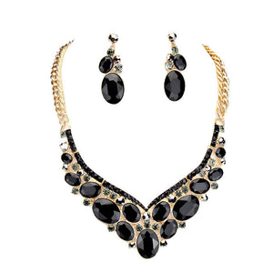 Jet Black Oval Glass Crystal Evening Necklace, Glass Statement Crystal stunning jewelry set will sparkle all night long making you shine out like a diamond. make a stylish addition to your fashion necklace and jewelry collection. put on a pop of color to complete your ensemble. perfect for a night out on the town or a black tie party, Perfect Gift, Birthday, Anniversary, Prom, Mother's Day Gift, Wedding, Bridesmaid etc.