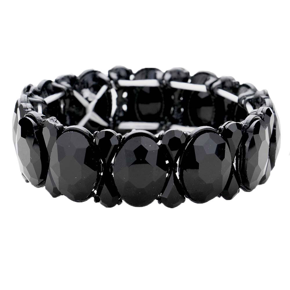 Jet Black Oval Pear Crystal Stretch Evening Bracelet, Get ready with these Magnetic Bracelet, put on a pop of color to complete your ensemble. Perfect for adding just the right amount of shimmer & shine and a touch of class to special events. Perfect Birthday Gift, Anniversary Gift, Mother's Day Gift, Graduation Gift.