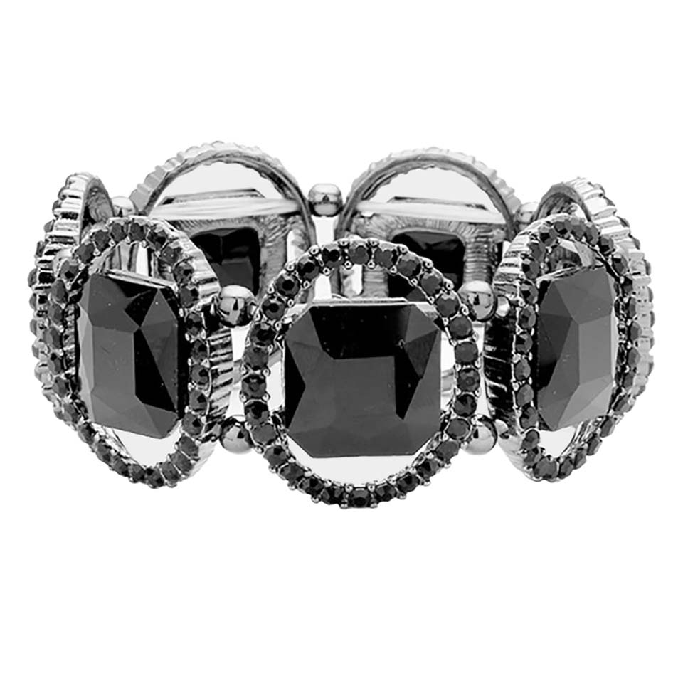 Jet Black Pave Oval Trim Glass Crystal Stretch Evening Bracelet, is a glowing and sparkling beauty that is perfect to show off your glowing look and enrich your beauty to a greater extent. Wear this beauty to add a gorgeous glow to your special outfit at weddings, wedding showers, receptions, anniversaries, and other special occasions.