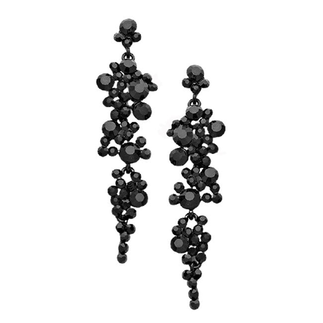 Jet Black Pearl Crystal Rhinestone Vine Drop Evening Earrings. Get ready with these bright earrings, put on a pop of color to complete your ensemble. Perfect for adding just the right amount of shimmer & shine and a touch of class to special events. Perfect Birthday Gift, Anniversary Gift, Mother's Day Gift, Graduation Gift.