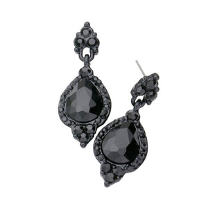 Jet Black Post Back Teardrop Centered Dangle Evening Earrings. Get ready with these bright earrings, put on a pop of color to complete your ensemble. Perfect for adding just the right amount of shimmer & shine and a touch of class to special events. Perfect Birthday Gift, Anniversary Gift, Mother's Day Gift, Graduation Gift.