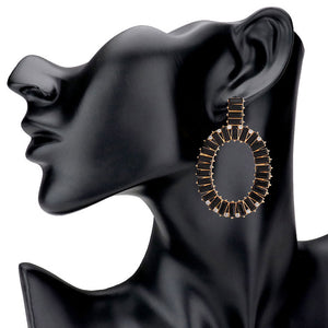Jet Black Rectangle Stone Embellished Oven Oval Earrings, the perfect piece of sparkling earrings, pair these sparkling studs with any ensemble for a polished & sophisticated glowing look. Jewelry that fits your lifestyle.  Ideal for dates, job interview, night out, prom, wedding, sweet 16, Quinceanera, special day.