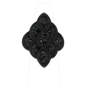 Jet Black Rhinestone Embellished Petal Stretch Ring, This beautiful stretch ring is made to make you look stunning and stand out from the crowd on any special occasion. The added stretch band ensures a comfortable fit on any finger size. This rhinestone ring makes it look shine even better. It is sure to garner admiration with these awesome rings on special occasions. Perfect Birthday Gift, Anniversary Gift, Mother's Day Gift, Graduation Gift, Prom Jewelry, Just Because Gift.