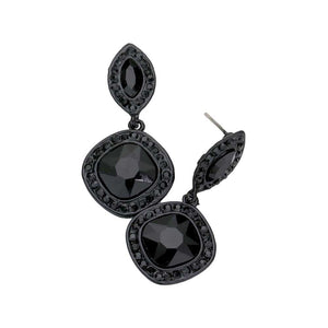 Jet Black Rhinestone Marquise Square Stone Dangle Evening Earrings, Elegant dangle earrings put on a pop of color to complete your ensemble. Beautifully crafted design adds a gorgeous glow to any outfit. Perfect for adding just the right amount of shimmer & shine. Perfect for Birthday Gift, Anniversary Gift, Mother's Day Gift, Graduation Gift.