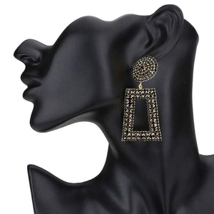 Jet Black Rhinestone Pave Open Rectangle Dangle Evening Earrings, This gorgeous Pave earring is classic that grasp everyone's eyes in the crowd. These stud earrings are comfortable to wear. Their exquisite shape and shining ornaments make them look more modern and beautiful. Earrings with highly quality making them as a best choice present to your loved ones. Perfectly fit for Christmas, Valentine's Day, Mother's Day, Halloween, Thanksgiving, Birthday gift or any special occasions.