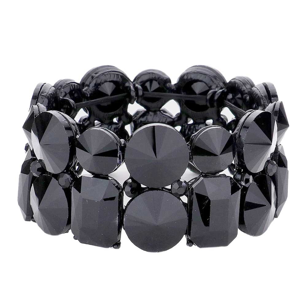 Jet Black Round Emerald Cut Stone Stretch Evening Bracelet. These gorgeous stone pieces will show your class in any special occasion. The elegance of these Stone goes unmatched, great for wearing at a party! Perfect jewelry to enhance your look. Awesome gift for birthday, Anniversary, Valentine’s Day or any special occasion.
