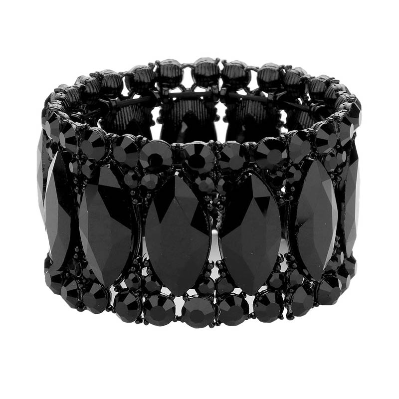Jet Black Round Marquise Stone Cluster Stretch Evening Bracelet, adds a extra glow to your outfit. Pair these with tee and jeans and you are good to go. Jewelry that fits your lifestyle! It will be your new favorite go-to accessory. Perfect jewelry gift to expand a woman's fashion wardrobe with a classic, timeless style. Awesome gift for birthday, Anniversary, Valentine’s Day or any special occasion.