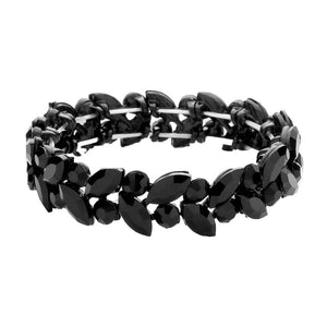 Jet Black Round Marquise Stone Cluster Stretch Evening Bracelet, Get ready with this Round stone cluster stretchable Bracelet and put on a pop of color to complete your ensemble. Perfect for adding just the right amount of shimmer & shine and a touch of class to special events. Wear with different outfits to add perfect luxe and class with incomparable beauty. Just what you need to update in your wardrobe.