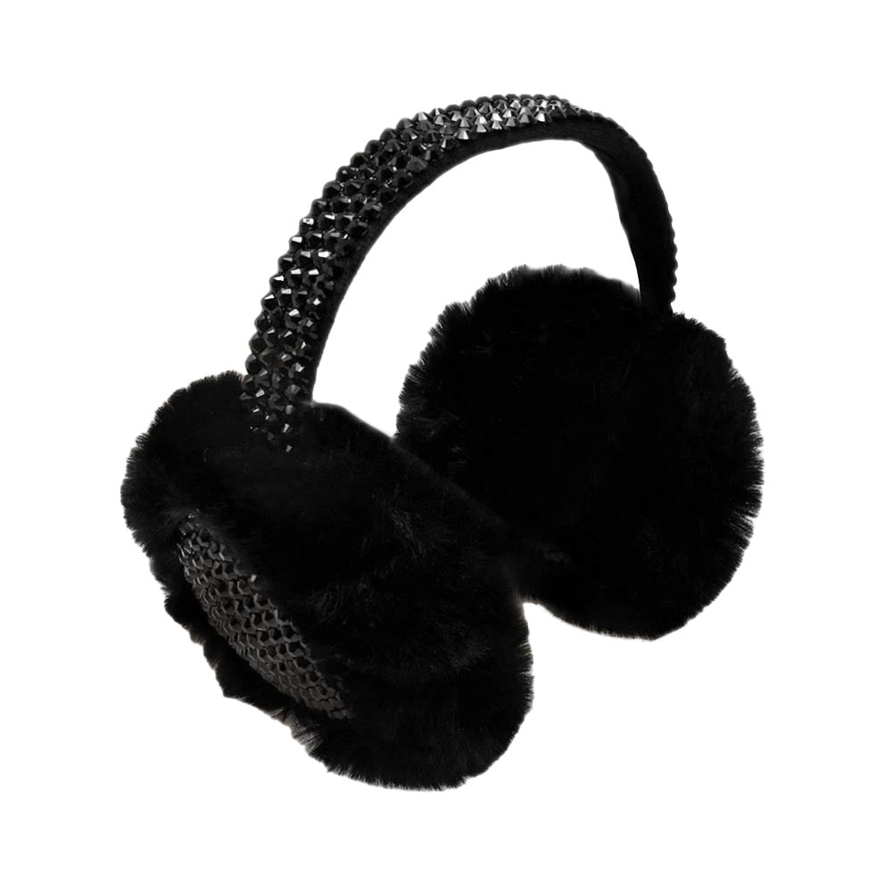 Jet Black Studded Fluffy Plush Fur Foldable Earmuff, is soft & furry that will shield your ears from cold winter weather ensuring all-day comfort. The plush fur foldable design earmuff creates a cozy feel & gives you a trendy look. It's both comfy and fashionable. These are so soft and toasty that you’ll want to wear them everywhere, especially while running out of the door in the cold weather in the mood.