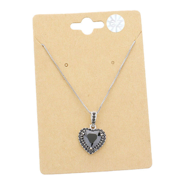 Jet Black Stylish CZ Heart Pendant Necklace, Get ready with these Heart Pendant Necklace, put on a pop of color to complete your ensemble. Perfect for adding just the right amount of shimmer & shine and a touch of class to special events. Perfect Birthday Gift, Anniversary Gift, Mother's Day Gift, Graduation Gift.