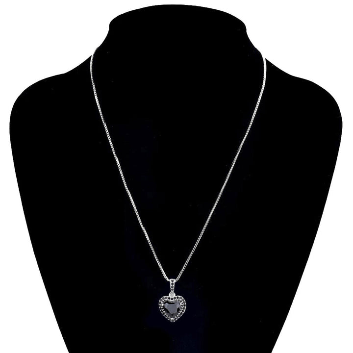 Jet Black Stylish CZ Heart Pendant Necklace, Get ready with these Heart Pendant Necklace, put on a pop of color to complete your ensemble. Perfect for adding just the right amount of shimmer & shine and a touch of class to special events. Perfect Birthday Gift, Anniversary Gift, Mother's Day Gift, Graduation Gift.