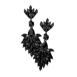 Jet Black Teardrop Accented Marquise Stone Cluster Evening Earrings, Look like the ultimate fashionista with these Earrings! Add something special to your outfit! Ideal for parties, weddings, graduation, prom, quinceanera, holidays, pair these studs back earrings with any ensemble for a polished look. These earrings pair perfectly with any ensemble from business casual, to night out on the town or a black-tie party.