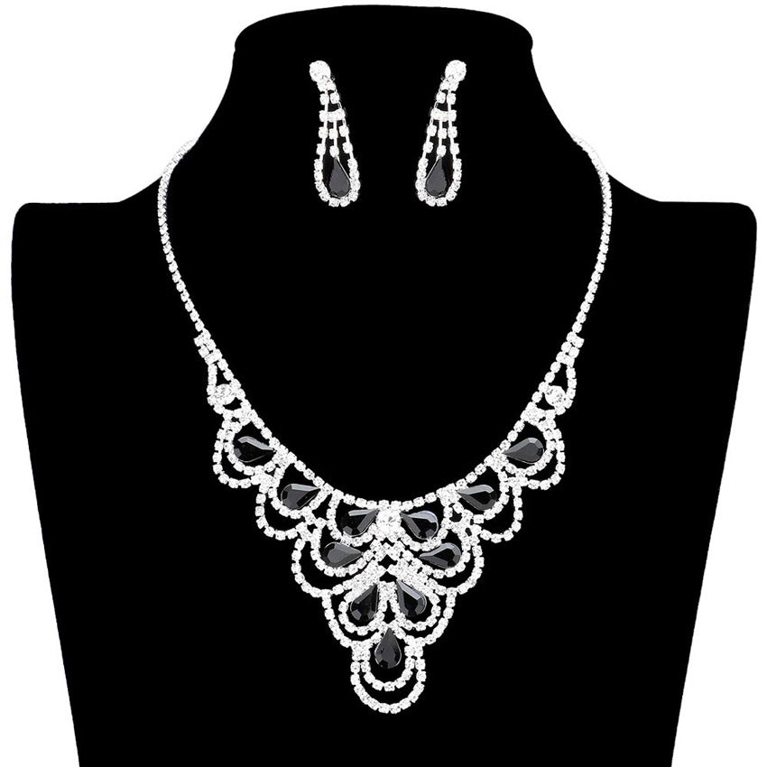 Jet Black Teardrop Accented Rhinestone Necklace, Get ready with this necklace, put on a pop of shine to complete your ensemble. Perfect for adding just the right amount of shimmer and a touch of class to special events. These classy necklaces are perfect for Party, Wedding and Evening functions. Awesome gift for birthday, Anniversary, Valentine’s Day or any special occasion.