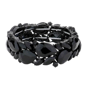 Jet Black Teardrop Cluster Marquise Stone Stretch Evening Bracelet, These gorgeous marquise stone pieces will show your class on any special occasion. These bracelets are perfect for any event whether formal or casual or for going to a party or special occasion. The perfect gift for a birthday, Valentine‚Äö√Ñ√¥s Day, Party, Prom, etc.