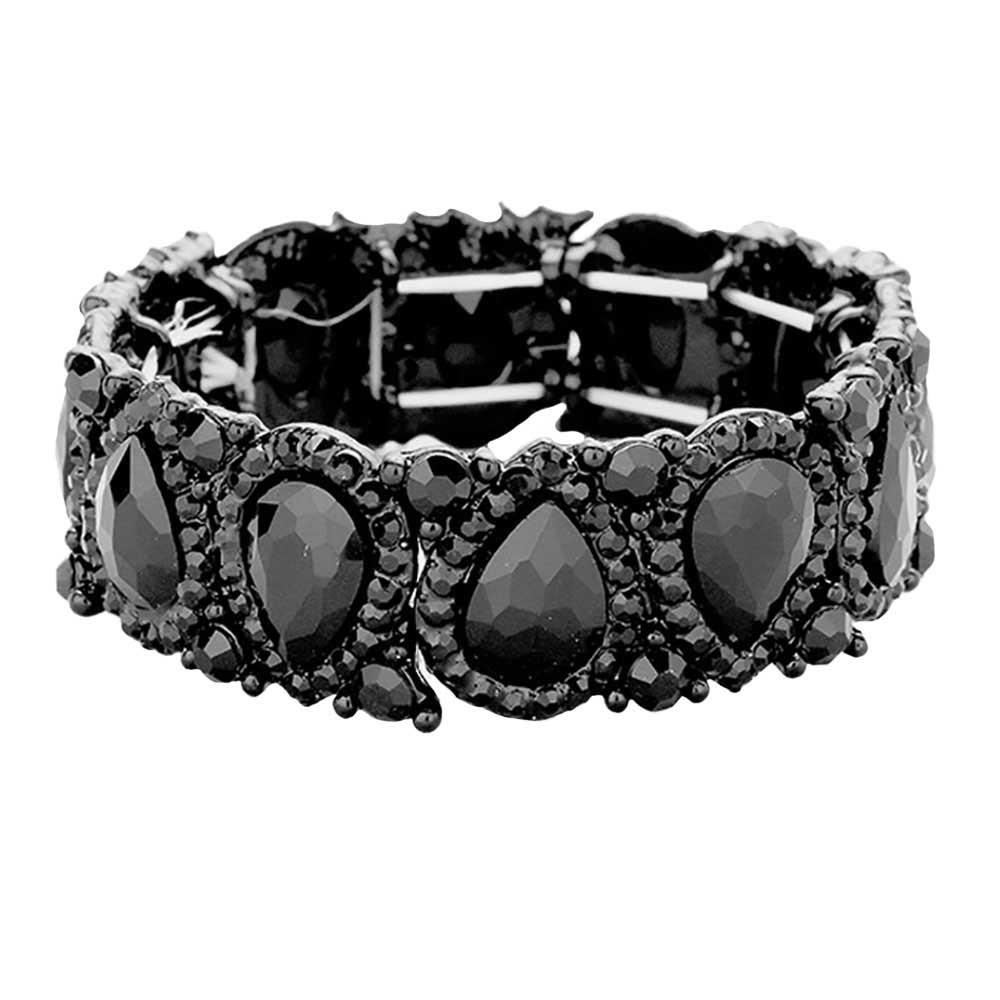 Jet Black Teardrop Rhinestone Trim Stretch Evening Bracelet, These gorgeous Rhinestone pieces will show your class in any special occasion. eye-catching sparkle, sophisticated look you have been craving for! Fabulous fashion and sleek style adds a pop of pretty color to your attire, coordinate with any ensemble from business casual to everyday wear. Awesome gift for birthday, Anniversary, Valentine’s Day or any special occasion.