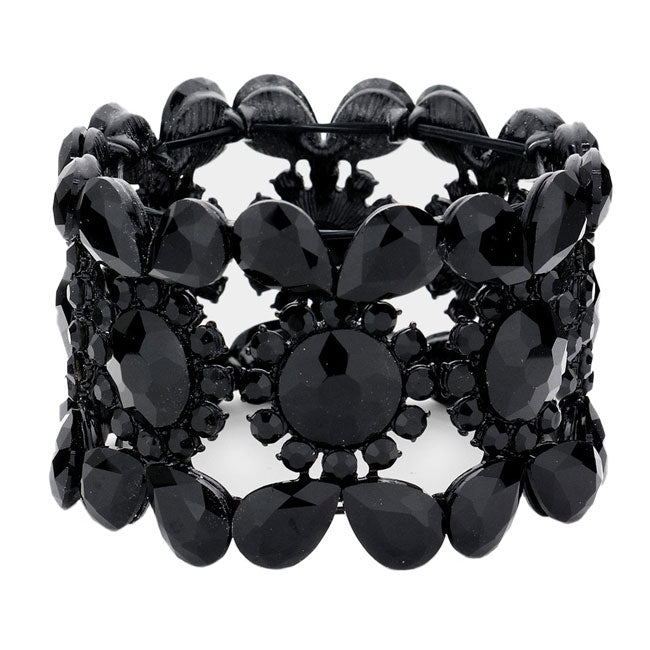 Jet Black Teardrop Round Stone Stretch Evening Bracelet. These gorgeous stone pieces will show your class in any special occasion. The elegance of these stone goes unmatched, great for wearing at a party! Perfect jewelry to enhance your look. Awesome gift for birthday, Anniversary, Valentine’s Day or any special occasion.