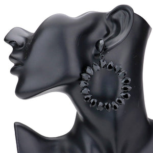 Jet Black Teardrop Stone Cluster Open Circle Dangle Evening Earrings. Beautifully crafted design adds a gorgeous glow to any outfit. Jewelry that fits your lifestyle! Perfect Birthday Gift, Anniversary Gift, Mother's Day Gift, Anniversary Gift, Graduation Gift, Prom Jewelry, Just Because Gift, Thank you Gift.
