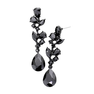 Jet Black Teardrop Stone Dangle Evening Earrings. Get ready with these bright earrings, put on a pop of color to complete your ensemble. Perfect for adding just the right amount of shimmer & shine and a touch of class to special events. Perfect Birthday Gift, Anniversary Gift, Mother's Day Gift, Graduation Gift.