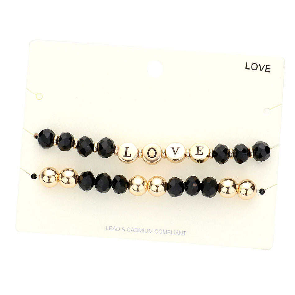Jet Black Trendy Love Message Faceted Beaded Stretch Bracelets, Get ready with these Bracelet, put on a pop of color to complete your ensemble. Perfect for adding just the right amount of shimmer & shine and a touch of class to special events. Perfect Birthday Gift, Valentine's Gift, Anniversary Gift, Mother's Day Gift, Graduation Gift.